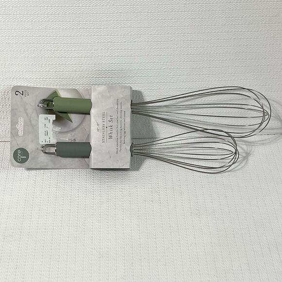 Core Kitchen Balloon Whisk Set of 2 Stainless Steel 10" and 12" Green Hangable - Picture 6 of 12